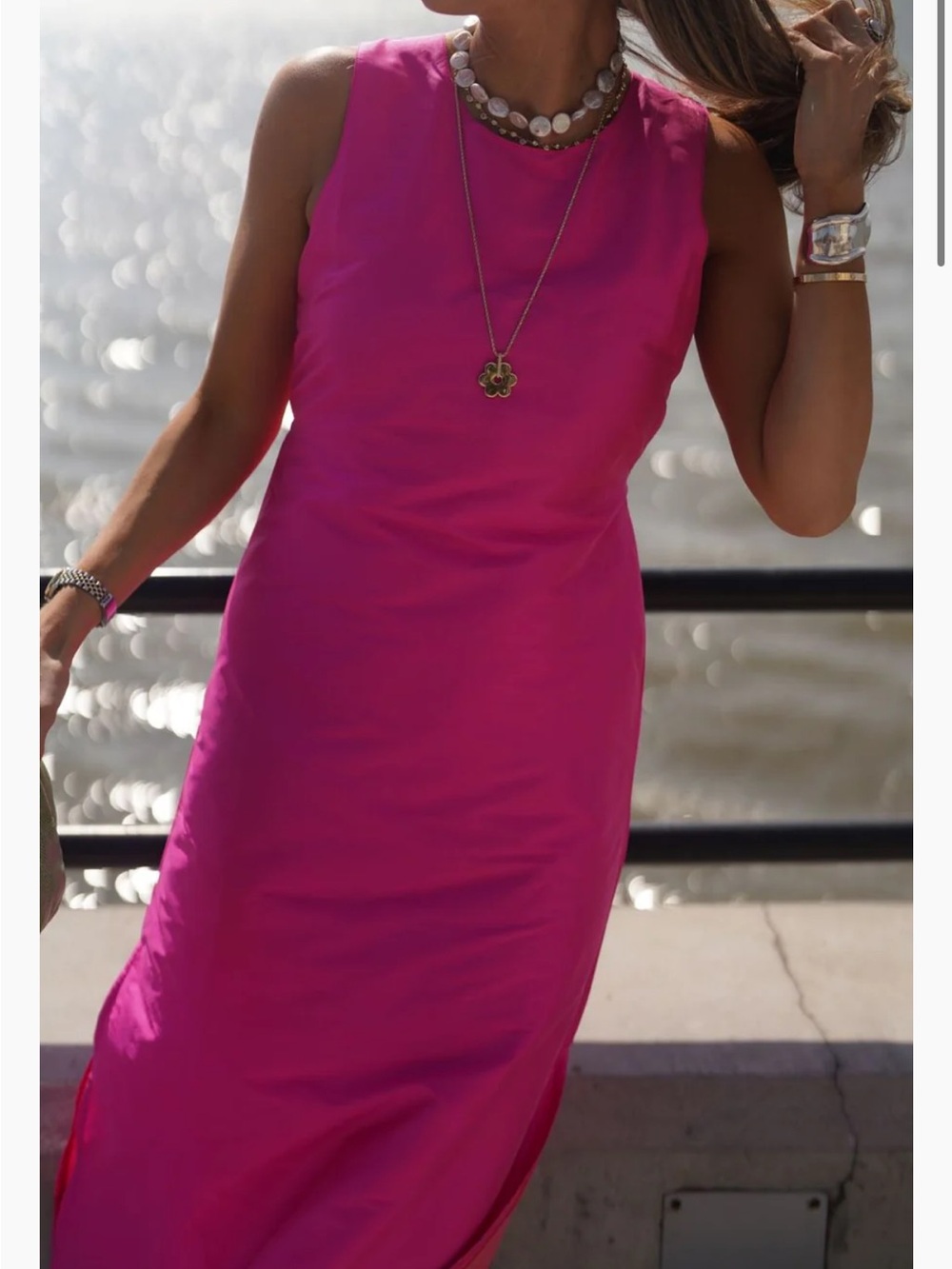 Chakeris Isabella Silk Hot Pink Maxi Dress